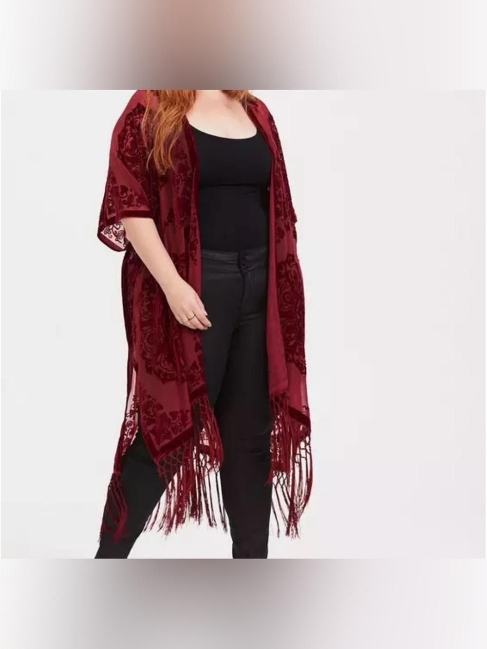 Torrid 3/4 deep magenta velvet burnout kimono duster - Picture 6 of 7